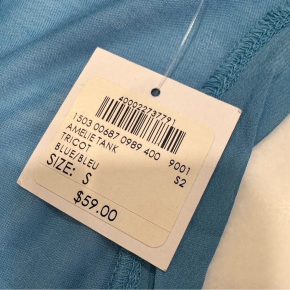 Club Monaco Women’s Racerback Tee / Tank blue w/ sheer side panels size SP NWT - Picture 3 of 8